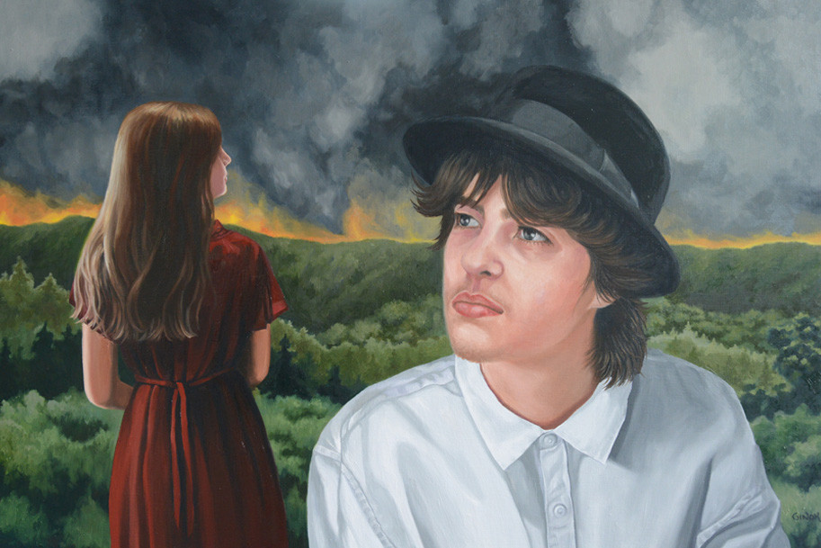 Distant Fire- trans person foreground with forest fire